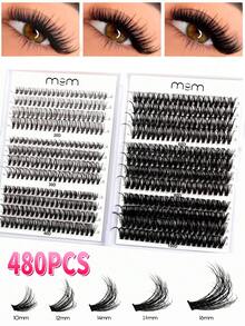 480pcs False Eyelash Clusters, 30D+40D+50D+60D+80D+100D, DIY Eyelash Extension Faux Mink Lashes - Premium D-Curl Fluffy Natural Thick Individual Lash Clusters, Suitable For DIY Eyelash Extension - Reusable, Lightweight And Easy To Apply - D - 查看 1