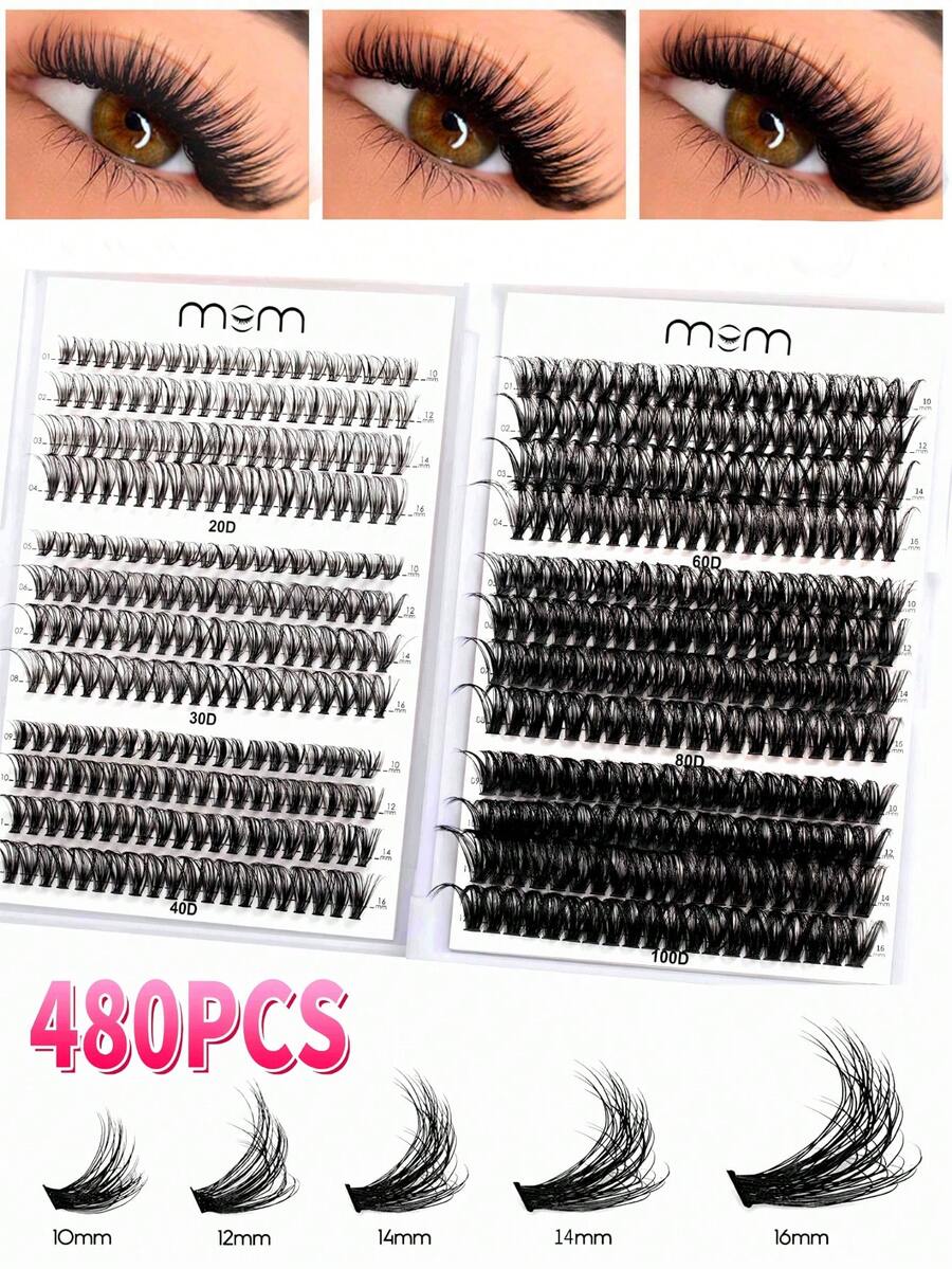 480pcs False Eyelash Clusters, 30D+40D+50D+60D+80D+100D, DIY Eyelash Extension Faux Mink Lashes - Premium D-Curl Fluffy Natural Thick Individual Lash Clusters, Suitable For DIY Eyelash Extension - Reusable, Lightweight And Easy To Apply - D - 查看 1