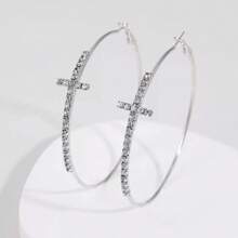 1 Pair Cross Hoop Earrings For Women, Suitable For Daily Wear
