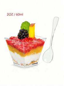 20pcs Transparent Plastic Dessert Cups And 50pcs Square Jelly Cups With Spoons, Reusable Mini Dessert Cups, Party Supplies, Mousse Cake Cups, Pudding Cups, Party Supplies, Outdoor Travel And Picnics