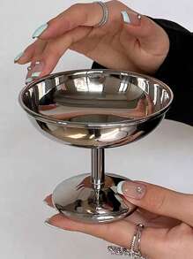 1 pieza Taza para helado de acero inoxidable 304, taza para postre con pie alto, para helado, pudin, gelatina, plato de frutas, suministros escolares