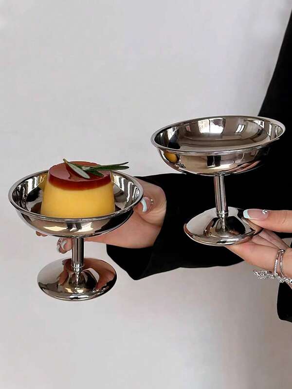 1 pieza Taza para helado de acero inoxidable 304, taza para postre con pie alto, para helado, pudin, gelatina, plato de frutas, suministros escolares