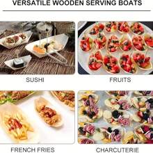 50/100 piezas de bandejas de barco de madera desechables, mini barcos de comida, bandejas de hoja de plato frío para sushi, bolas de tentáculo japonés, alas de pollo frito, tazones de madera para donas, cajas para llevar sashimi, platos para tartas de cumpleaños, adecuado para catering/uso familiar/camping/fiestas