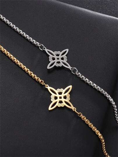 1pc Stainless Steel Witch Knot Bracelet, Celtic Knot Charm Casual Bracelet, Fashion Jewelry Gift For Men And Women