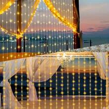 1 Peça 100/200/300 LED, 3X1/3X2/3X3M, Luzes de Cortina Alimentadas por Energia Solar com 8 Modos, Luzes de Fada Guirlanda Casamento Decoração de Natal para Casa Ramadã Festival Lâmpada, Luzes de Tira LED Solares de Fada, Luzes de Fada Solares Frescas de Jardim