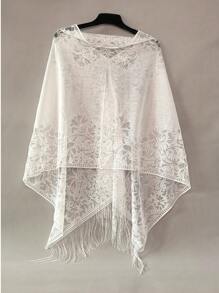 1 pieza Elegante Poncho primavera/verano de encaje de unicolor, chal protector solar con múltiples opciones de uso para mujeres