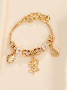 1 件复古花卉系列心形和玫瑰吊坠串珠 DIY 手链 - 彩色 - 查看 3