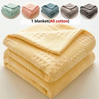 1 件柔软舒适的华夫格纱布毯 - 100% 纯棉，亲肤，纯色，适用于床、沙发、枕头 - 非常适合放松和拥抱