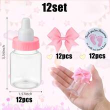 Bộ 24 bình sữa mini 3,5 inch cho trò chơi tiệc mừng em bé chào đời Bình sữa bằng nhựa có nhãn dán và nơ Cảm ơn Quà tặng tiệc mừng em bé chào đời cho khách Trang trí kẹo cho bé trai - Hồng - Xem 7