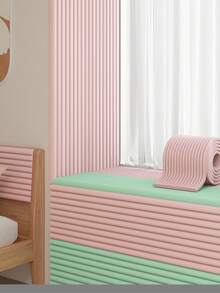 1pc 3D Wall Panel, Soft Padded Wall Sticker For Tatami, Headboard, Window Sill, No Odor, Heat Insulation, Self-Adhesive - Baby Pink - View 3