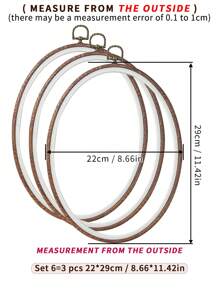3 قطع دائرة خياطة متنوعة الأحجام 6 بأسلوب عتيق مزين بالخشب البني وملمس الخشب الطبيعي لعمل الاشغال اليدوية، اطر سشوار الحلم الديكورية المعلقة. مصنوعة من مواد عالية الجودة البلاستيك والمعدن. مناسبة لأغراض الديكور كالهالوين وعيد الميلاد والهواتف والحقائب والاثاث والسيارات