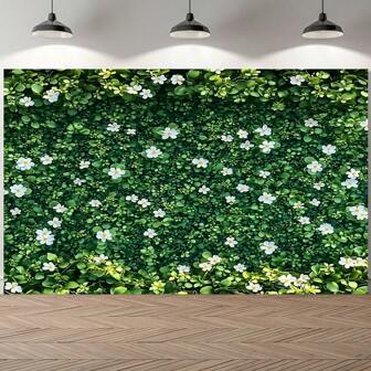 1pc Oversized Spring Floral Wall Decor, Featuring Green Leaves & White Flowers, Made Of Durable Polyester Fiber. No Power Required, With Holes For Indoor Outdoor Display