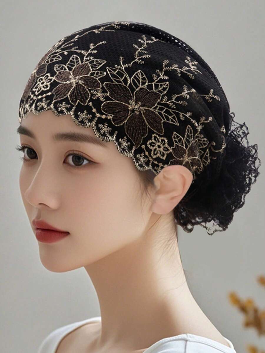 1buc dantelă elegantă damă plasă aur fir brodat mozaic floral mărime reglabilă eșarfă decorativă, versatilă pentru coafură, protecție solară, în aer liber, adunări, cumpărături