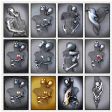 1 Pc Optional Frame Posters Wall Arts Pop Modern Metal Figure Statue Wall Art Canvas Painting Poster Abstract Romantic Couple Home Room Decor Mural Picture Print Artwork ,Wall Art With Frame