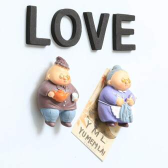 1/4/6件套可爱老年夫妇3D冰箱贴，节日/情人节/周年纪念礼物