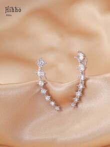 Hihho 2 件优雅精致方晶锆石简约奢华耳钉，适合作为女性正式场合的礼物 - 銀色 - 查看 8