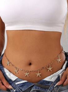 Beach SeaStar Shell Pendant Sexy Waist Chains Belt Sexy Bikini Starfish Waist Chains Jewelry Sexy Belly Gold Body Chains Dress Outfit Metal Waist Belt Summer Beach Waist Body Jewelry Vacation Holiday Party For Women And Girls