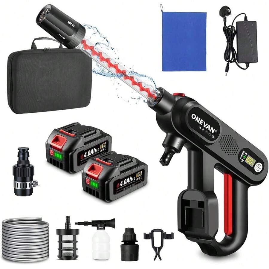 2025's Hottt-Portable Car Prsure Washer - 80 Bar Cordls Electric Power Washer 3-Stage Adjustable Prsure Washer, LCD Display,  Tap Connector For CarFloarden Cleaning & Watering-Black - Bildfarbe - View 1