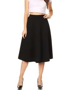 Solid Basic Casual Elastic Waist A-Line Flared Midi Skirt (S-3XL)  Plain  Elegant  Casual  Polyester        Office  Daily - màu đen - Xem 4