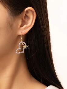 Fashionable Heart & Butterfly Colorful Glass Crystal Drop Earrings For Women - Earring - View 5