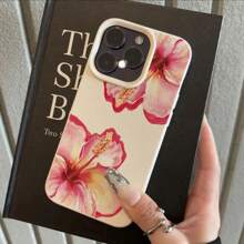 Funda de teléfono con flor, 1 pieza de material TPU con patrón de flor de hibisco rosa, compatible con iPhone/teléfonos Redmi