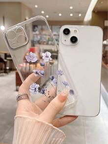 花朵手机壳 花朵 1 件时尚印花穿孔透明小碎花图案加厚防震手机壳/保护套，兼容 16/11/16pro/16plus/16promax/16e/15Promax/13/14/12/XS/XR/7G/8P 和 Galaxy S25/S25PLUS/S25 Ultra/A16/A36/A26/A56/A50/A12/A32/A52 防水防摔防刮 - 彩色 - 查看 3
