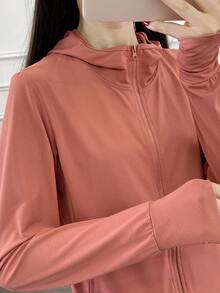 Summer Workout 1pc Women's Ultra-Thin Sun Protection Clothing, Long Sleeve UV Protection Skin Coat, Breathable New Outdoor Sports Jacket Spring - Coral Pink - View 2