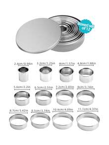圆形慕斯蛋糕模具环，多直径不锈钢圆形饼干模具套装，适用于生日蛋糕、派对甜点、糕点、饼干、饺子皮，12 件套 - - - 查看 9