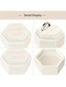 2pcs/1pc Customized Hexagon Velvet Ring Box Wedding Engagement Gift Single/Double Ring Storage Display Holder, Elegant Retro - Multicolor - View 10