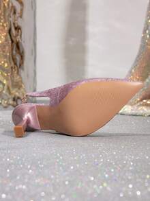 Women's Pink Stilettos Elegant Pointed Toe Glitter Dress Shoes, Versatile Fashion High Heels Suitable For Party, Work, Commute, Wedding, Spring/Summer/Autumn - Pink - View 6