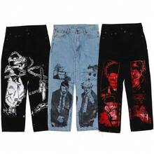 Graffiti Cartoon Printed Jeans Men's Casual Fashion Straight Trousers