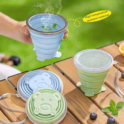 1pc 180ml Portable Outdoor Camping & Travel Foldable Silicone Cup, Collapsible Water Cup For Brushing Teeth, Travel