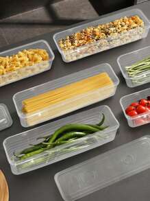 Airtight Clear Plastic Pasta Storage Container - Rectangular Spaghetti Noodles Organizer For Pantry/Refrigerator, Horizontal Space-Saving Design, Leak-Proof Food Canister (Multi-Purpose Kitchen Storage)