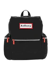 AsGony New Nylon Backpack For Students, European And American Fashion College Style, 37cm X 28cm X 12cm, Lightweight Outdoor Travel Bag - Black - View 1