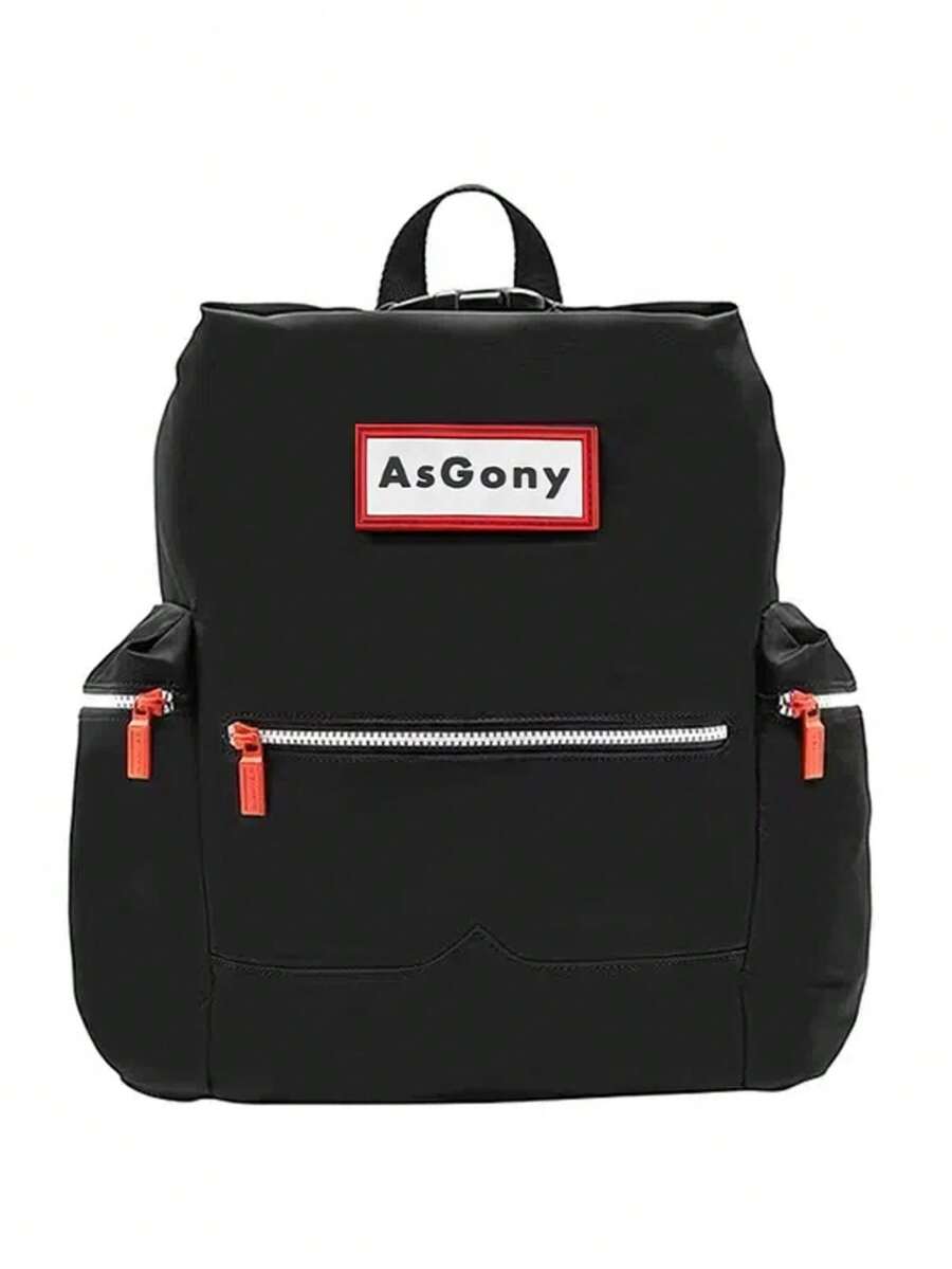 AsGony New Nylon Backpack For Students, European And American Fashion College Style, 37cm X 28cm X 12cm, Lightweight Outdoor Travel Bag - Black - View 1