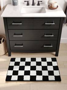 1 PIEZA - Alfombra de baño con diseño de tablero de ajedrez, alfombra de piso suave y aterciopelada, con base antideslizante, absorbente y cómoda para la ducha, lavable a máquina, para lavabo, dormitorio, baño, decoración del hogar, alfombra para la habitación, accesorios de baño, de vuelta al colegio