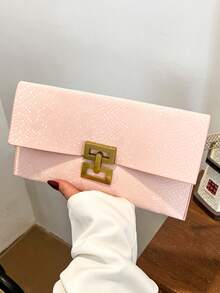 1pc Minimalist Solid Color Elegant Stone Texture Flap Hand Bag - Pink - View 1