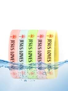 1pc Slogan Print Glow-In-The-Dark Silicone Couple Bracelet - Silicone Bracelet - View 2