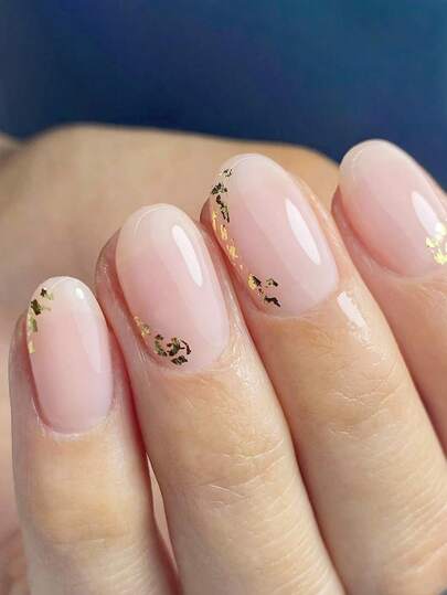 24pcs Glossy Oval Nail Stickers, Gradient White To Gold Glitter Nail Decals, Removable Nail Art Decorations, Suitable For European And American Cross-Border E-Commerce