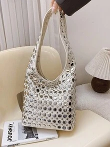 Túi đeo vai nhỏ thời trang giản dị sang trọng thiết kế trang trí đinh tán độc đáo dưới cánh tay - trắng - Xem 10