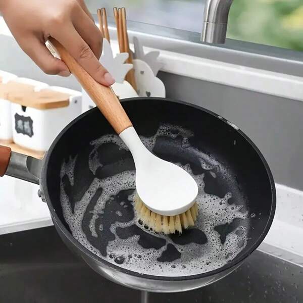 Spazzola per pulizia da cucina con manico lungo, multiuso - Setole durevoli, adatta per pentole, padelle e piatti - Utilizzo applicabile in bagno, camera da letto, soggiorno e all'aperto, Spazzola per cucina resistente
