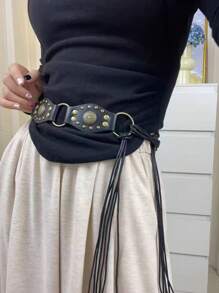 Nuevo cinturón de cuero con hebilla de metal vintage y empalme, estilo vaquero, faja de cuero con lazo a la moda para verano, escuela, otoño, Halloween