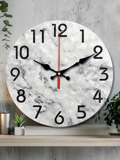 Moderne Wooden ation Wand Clock, Grijs Zwart Marble Oil Painting Silent Quartz Living Room Bedroom, Spiritual Home Office Hanging, Ho warming 10 "12" Klok Bedroom Dormitory Back To School