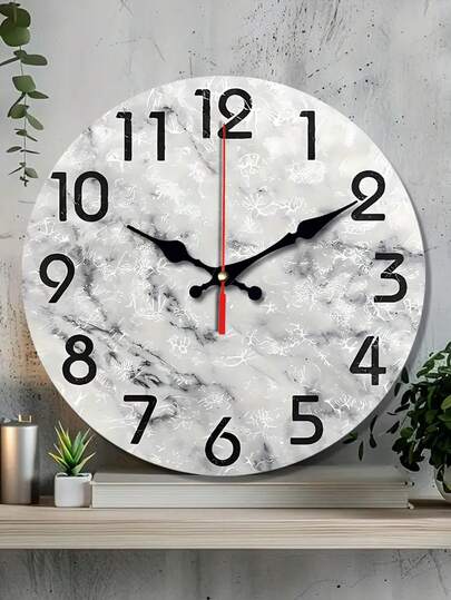 A Modern Wooden Decoration Wall Clock, Gray And Black Marble Oil Painting Design Wall Clock, Silent Silent Quartz Clock, Living Room Bedroom, Spiritual Home Decor, Office Decor Wall Hanging, Housewarming Gift 10 "12" Room Decor Clock Wall Bedroom Decor Dormitory Decor Back To School
