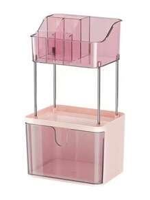 Fashion Crown Style Dresser Organizer Set - Transparent Makeup And Jewelry Storage Cabinet, Easy Pull Design, Can Store Light Beige Skincare, Brushes, Eyeshadows, Lotions, Lipsticks And Nail Polish,For Holiday Beach, Bathroom Collection, Bedroom Collection, Large Capacity