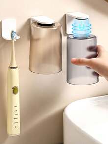 2pcs Magnetic Upside-Down Mouthwash Cup Transparent Simple Toothbrush Cup Household Wash Cup Wall-Mounted Brush Cup Storage Rack With Quick Design Magnetic Hanging Toothbrush Cup - Transparent Waterproof Bathroom Organizer For Wall-Mounted Storage, Modern Home Decor, Countertop Essentials, Small Space Solutions And Travel-Friendly Bathroom Accessories | Space-Saving Sanitation Holder For Sink Area, Wash Basin Units, Dormitory And RV Bathrooms - Multicolor - View 5
