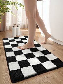 1 PIEZA - Alfombra de baño con diseño de tablero de ajedrez, alfombra de piso suave y aterciopelada, con base antideslizante, absorbente y cómoda para la ducha, lavable a máquina, para lavabo, dormitorio, baño, decoración del hogar, alfombra para la habitación, accesorios de baño, de vuelta al colegio