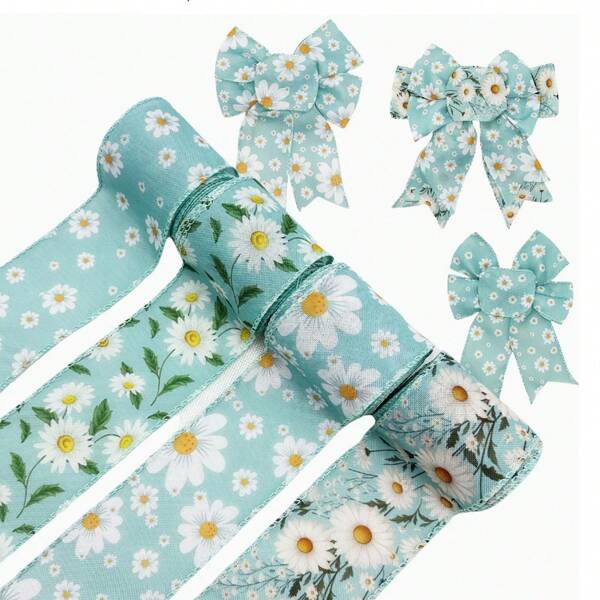 [Spring & Summer | Daisy] 1 Roll 2.5inch Lace Ribbon | Floral Watercolor Blue DIY Decor Bows, Perfect For Spring/Summer Birthday, Wedding, Bridal Party, Home Decoration