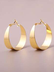 1 对女士扁平环形耳环，适合日常佩戴 - 金色的 - 查看 1