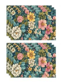 1/4 pièces Dessous de plat en lin bohème coloré, accessoires de cuisine à motif floral, dessous de plat élégants résistants à la pollution, conviennent pour la maison, la salle à manger, la décoration de restaurant